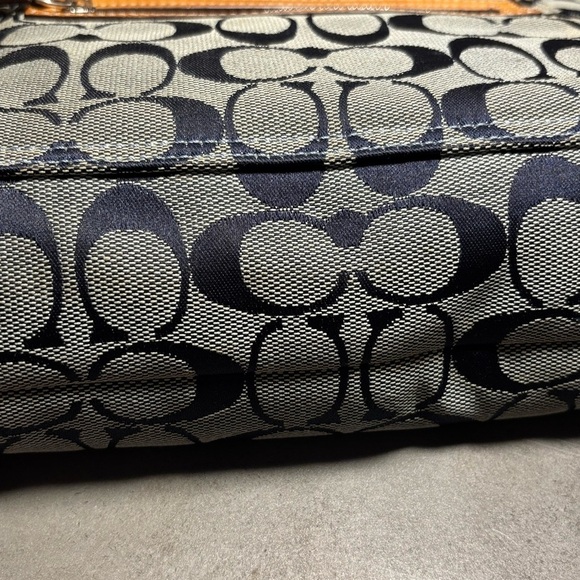 Coach Blue & Grey Signature Canvas Tote w/ Light Brown Trim - Picture 10 of 14